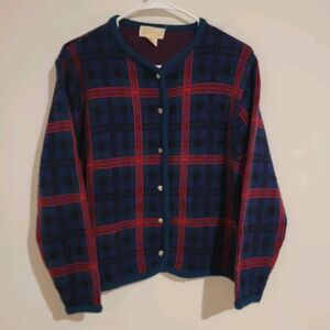 Deloache‎ Heathmoor Womens Sweater Size Large L Cardigan Plaid Scottish